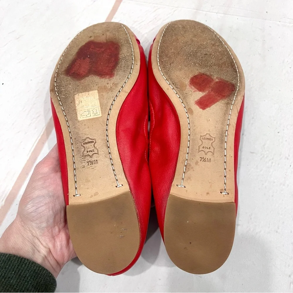 Tory Burch Cap Toe Colorblock Nappa Leather Minnie Ballet Flats Red Azalea Pink